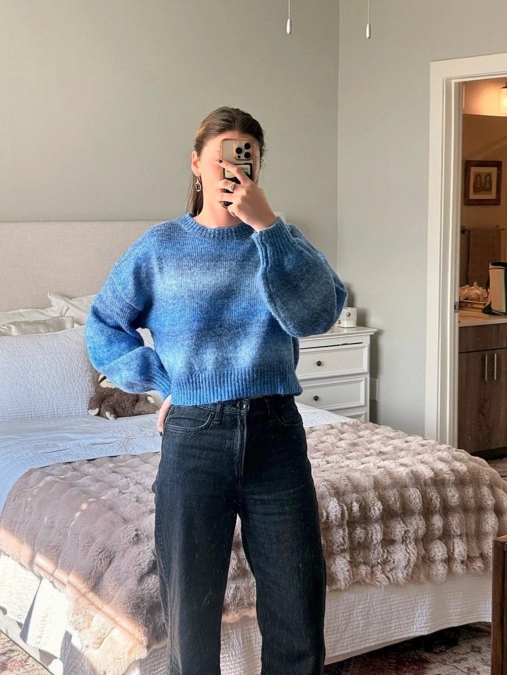 Princess Polly Knit Sweater Blue Cropped Crewneck